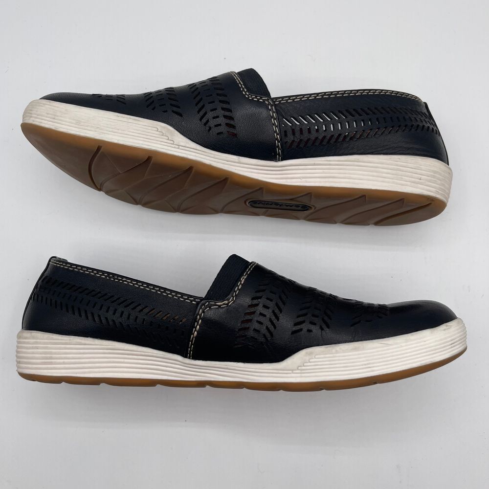 Comfortiva Loring Laser-Cut Slip-On Sneakers Black Leather Casual Comfort Shoe 7 - Picture 4 of 10